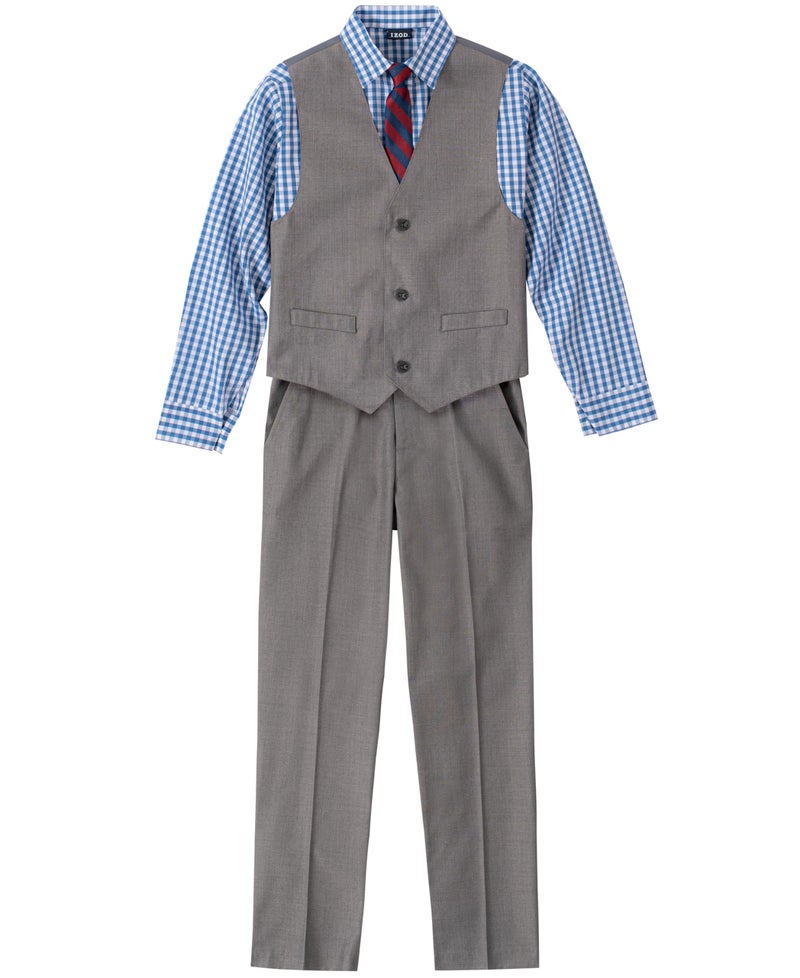 Izod Little Boys 4-Piece Formal Suit Vest Set, Medium Blue/Grey, 7 - Image 1